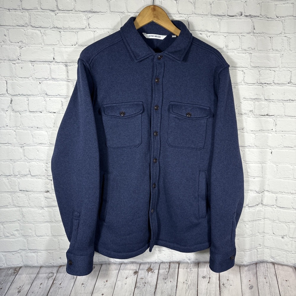 Peter Millar Navy Wool Button-Up Jacket